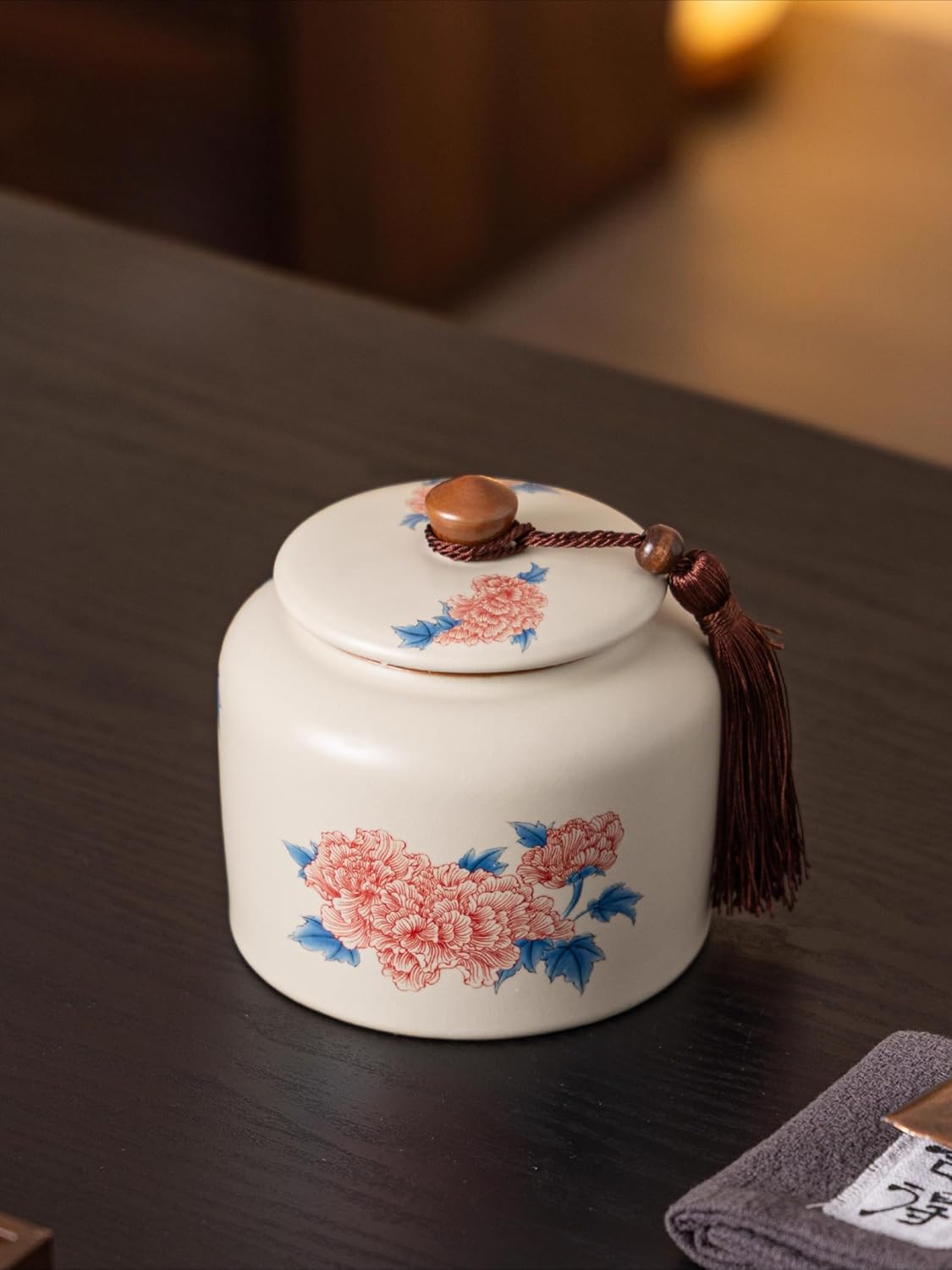 Beige Ru Kiln Tea Caddy, 215ml 7.1oz, Storage Tank Chinese Tea Storage Jar