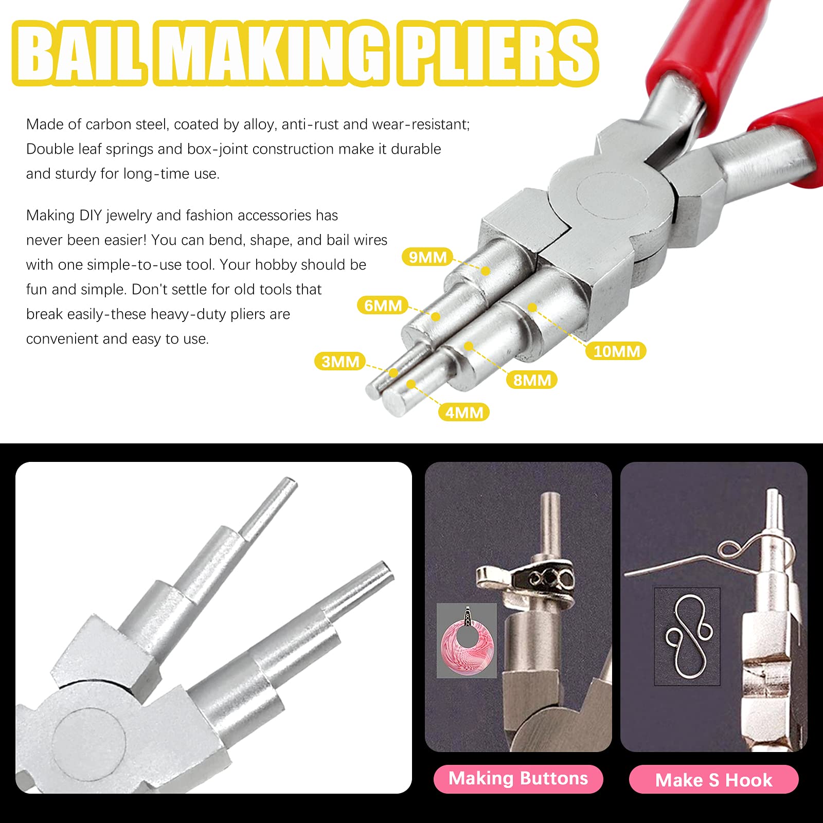 Mardatt 5 Pcs Jewelry Ring Bracelets Sizer Tools Measuring Set Includes Wooden Step Bracelet Mandrel, Rubber Hammer, Wire Bending Pliers, Wrist and Finger Sizer for Jewelry Making Crafts - Image 4