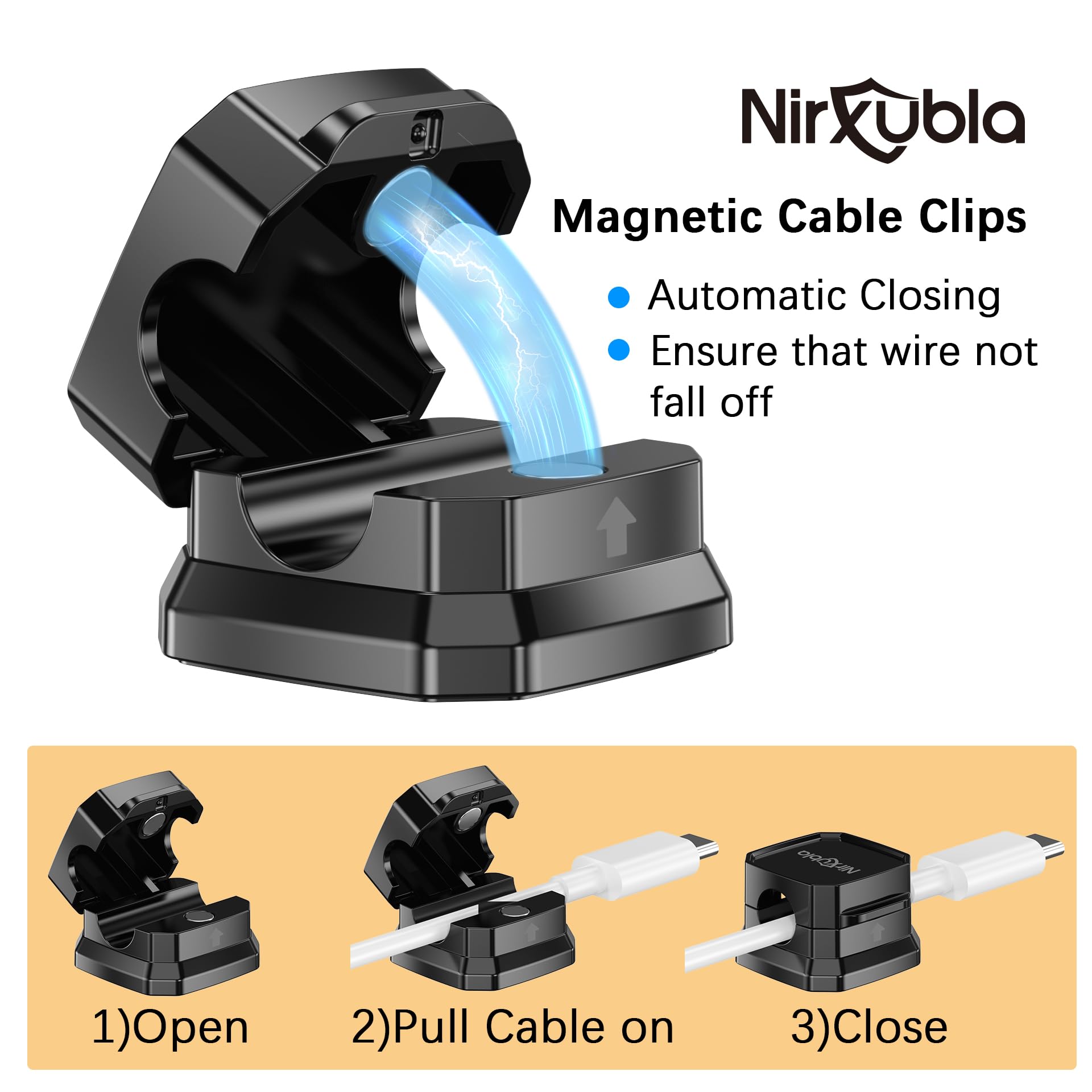 [9 Pack] Magnetic Cable Clips,Easy to Adjust Cables or Wires,Enhanced Adhesive Wire Holder Keeper Organizer,Desk Cable Management, NIRXUBLA Cable clips for office,car,kitchen,workspace,Bedroom (Black)