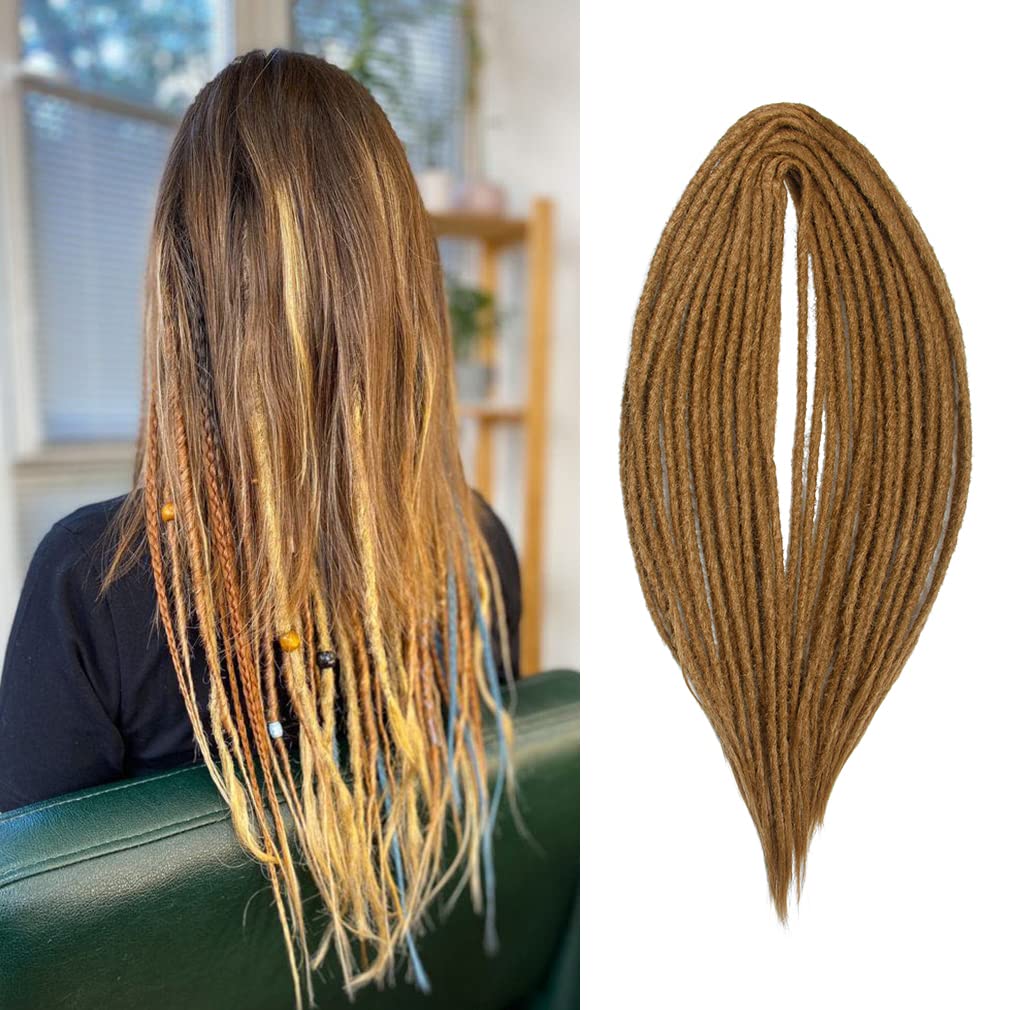 20" Double Ended Dreadlock Extensions 15 Strands Golden Brown DE Soft Synthetic Handmade Braid Dread Extensions