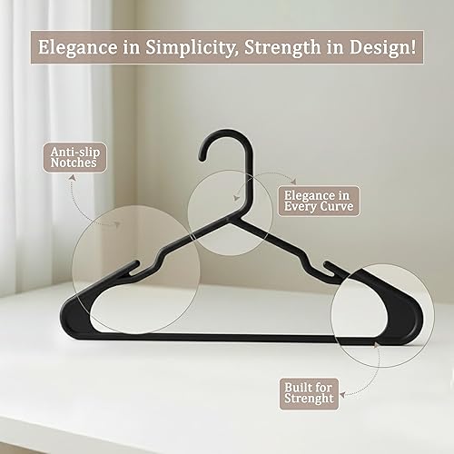 Miniatura 4 de Utopia Home Perchas de plástico, paquete de 50 unidades, colgador perfecto para ahorrar espacio, duradero y fuerte, organizadores de armario Negro