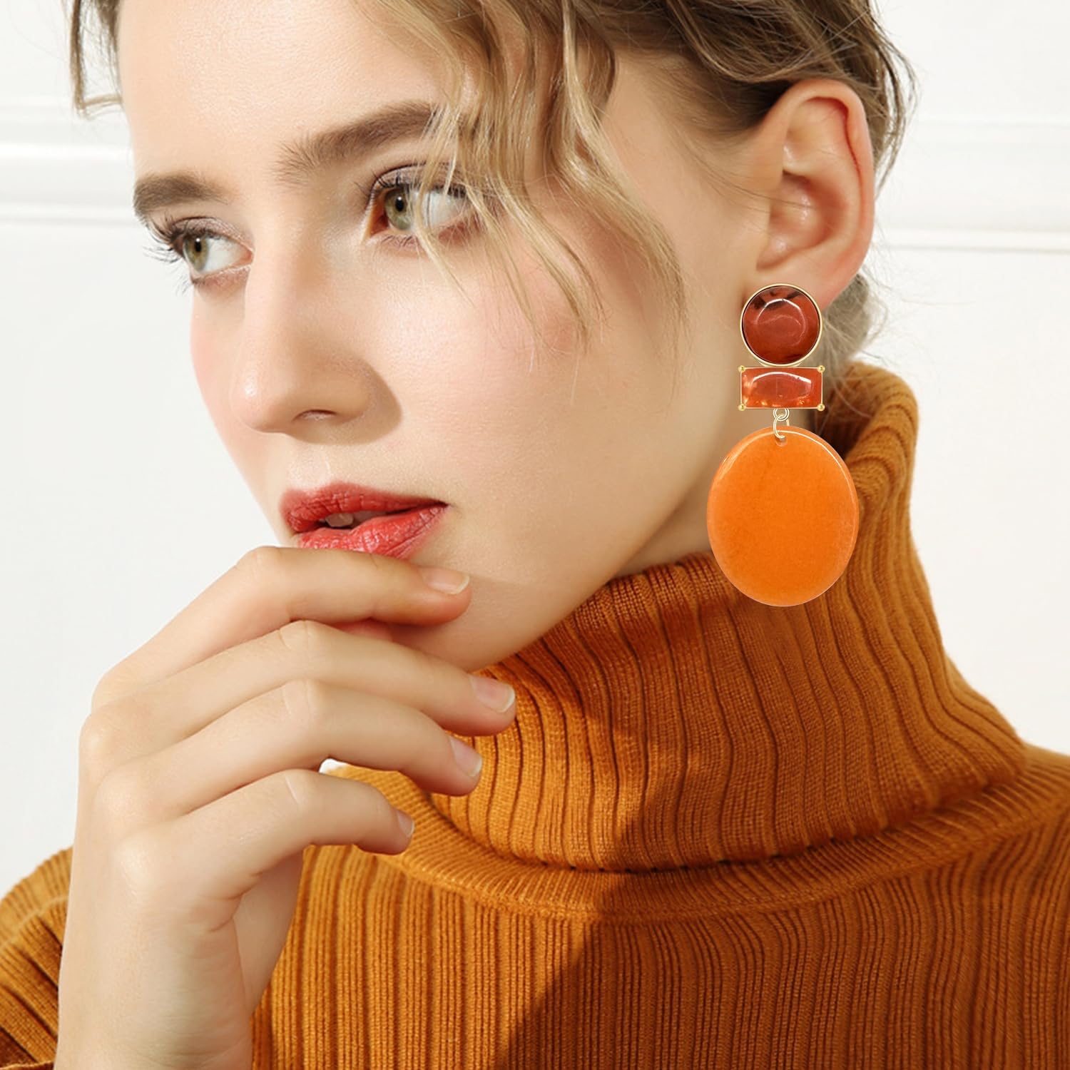 Dainty Vintage Disc Square Acrylic Crystal Dangle Drop Earrings Large Retro Bohemian Geometry Stone Circle Personalized Stud Earrings For Women - Image 2