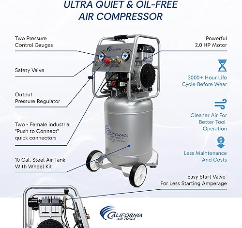 Miniatura 2 de California Air Tools 10020C Compresor de aire ultra silencioso sin aceite y potente, 2 HP