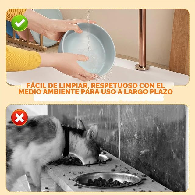 Foto 5 de 7 de Comederos para Perros Elevados, Comedero Gato Perro 2 x 400ml, Elevado de Cerámica
