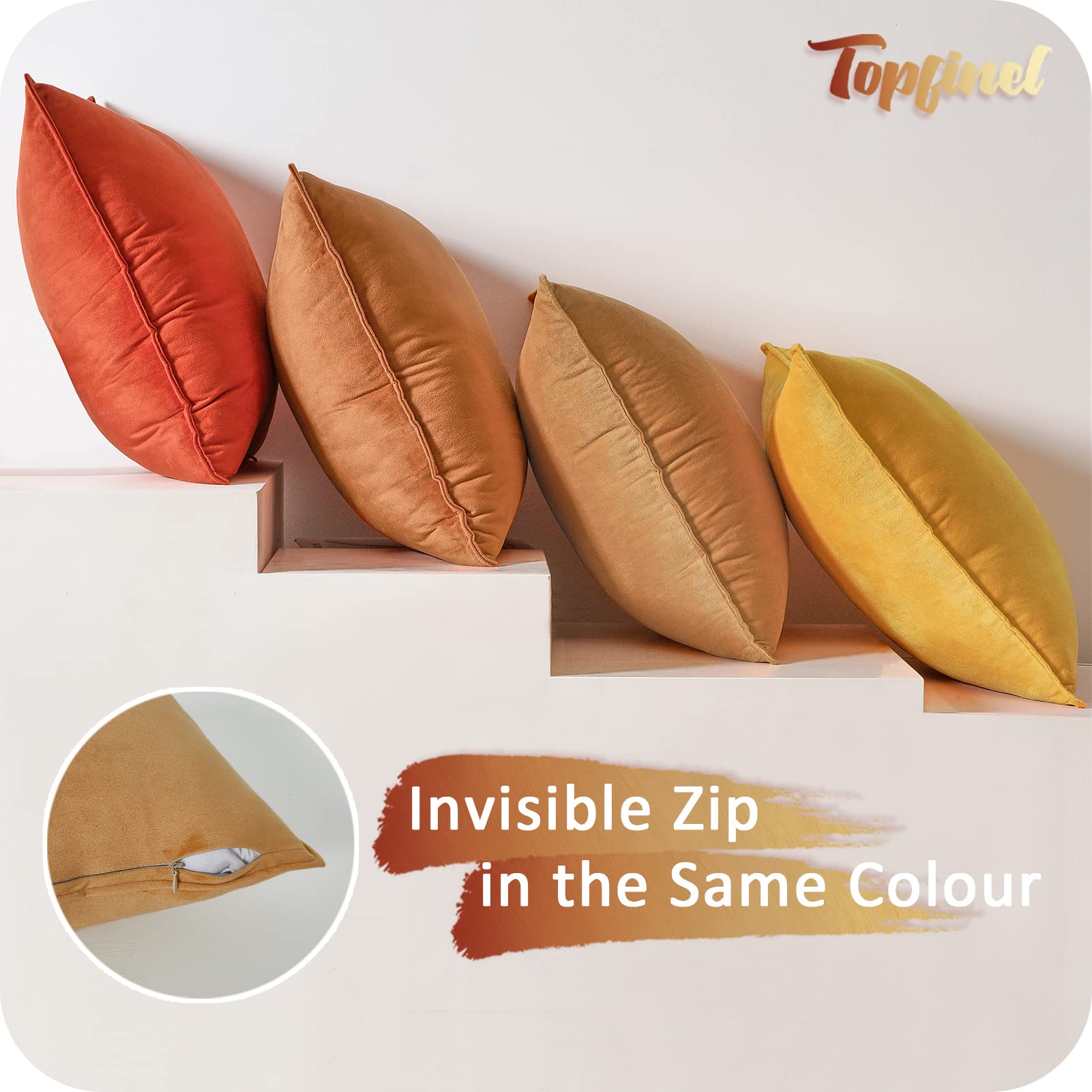 Topfinel Federe Cuscini in Velluto per Divano Gialli 40x40 Set 4 Pezzi Copricuscini Quadrati Elegante Decorativa per Salotto Moderno Cuscino Cerniera Invisibile per Camera da Letto