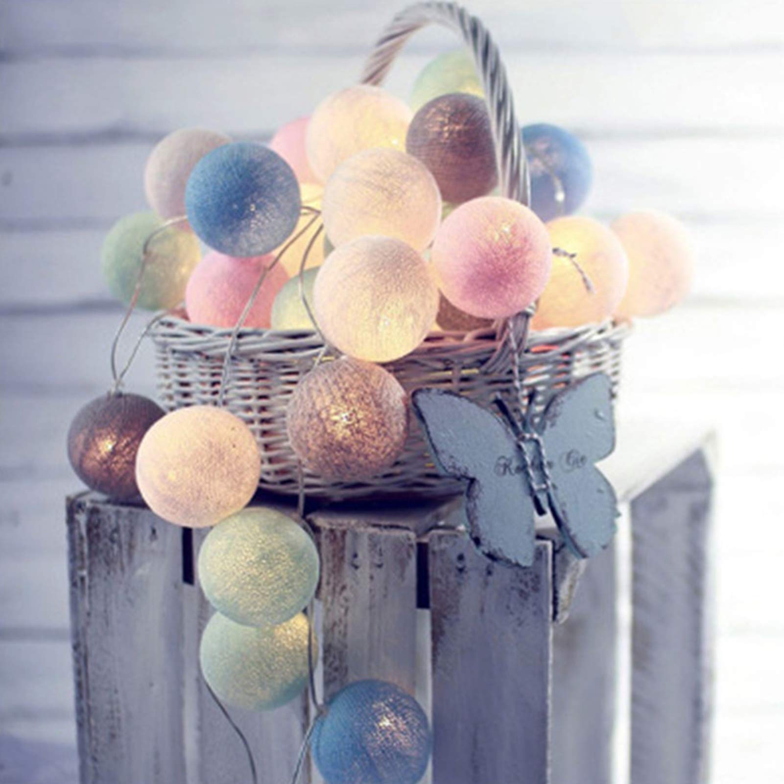 Guirlande Lumineuse Boules Coton 3m - 20 LED Pastel - Modes Clignotant/Fixe - Décoration Chambre, Noël