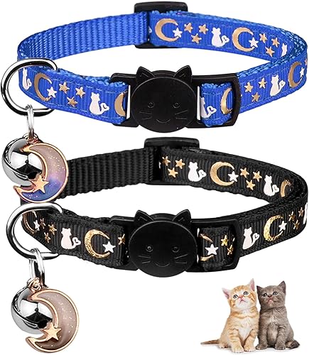 Baeuppit 2 piezas de collares de gato separables con campana, lunas y estrellas, lindos collares ajustables y seguros para gatitos con colgante que