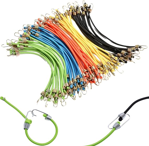Small Bungee Cords with Hooks 12 Pack, 10 Mini Adjustable Rubber Stretchy Heavy Duty Short Elastic Bungee Cord for Luggage Roof Rack Hang Outdoor Tent Tarp Bike Car RV Camping Tool Cargo Accessory