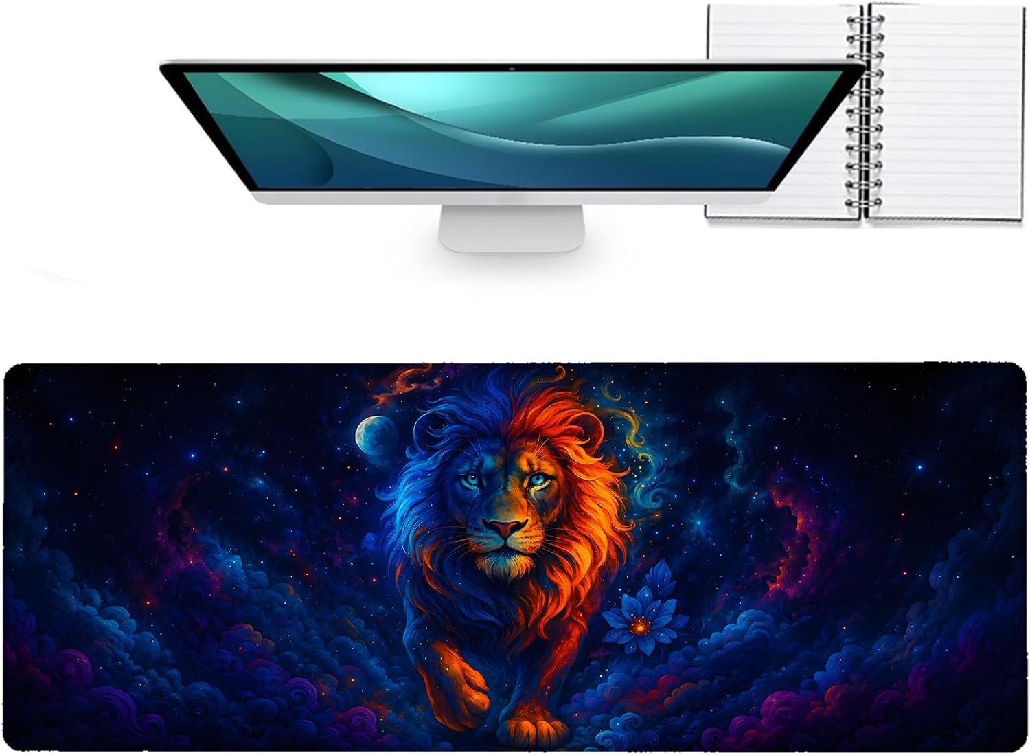 Lion Large Mouse Pad, Anti Slip Rubber Base Mousepad Celestial Extended Desk Mat, Galaxy Planet Mousepads Gifts Decor Computer Accessories for Office Home Gaming Workbench, 31.5x11.8x0.12 Inch