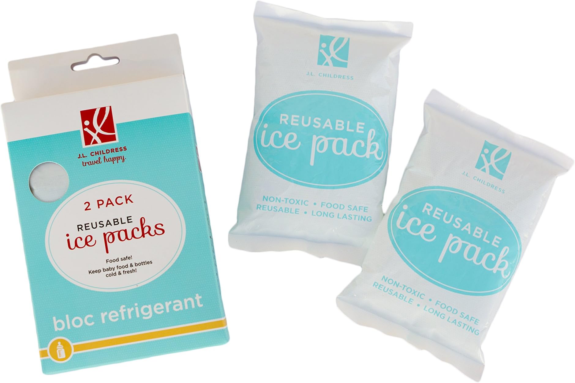 J.L. Childress Reusable Ice Packs, Perfect for Breastmilk, Baby Bottle Bags, and Lunch Bags, Food Safe, 2-Pack, 6.5" x 4.75", White