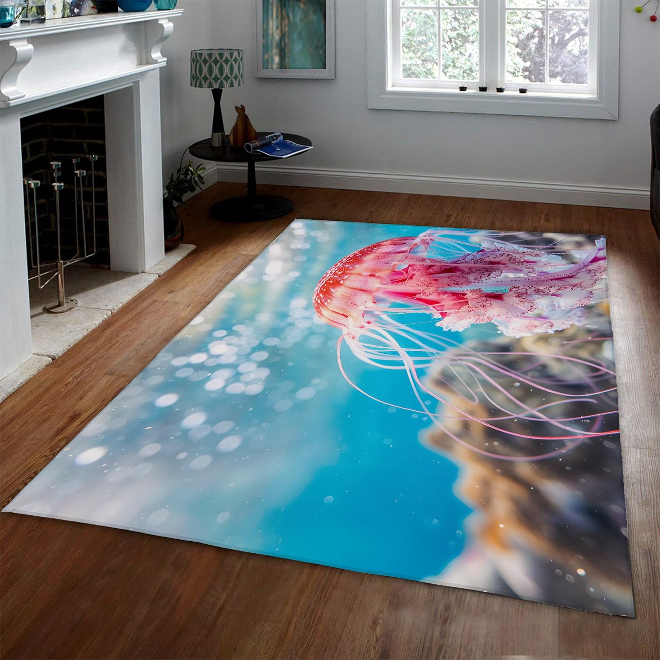 Tapis méduse rose velours bas facile à nettoyer comme descente de lit salon