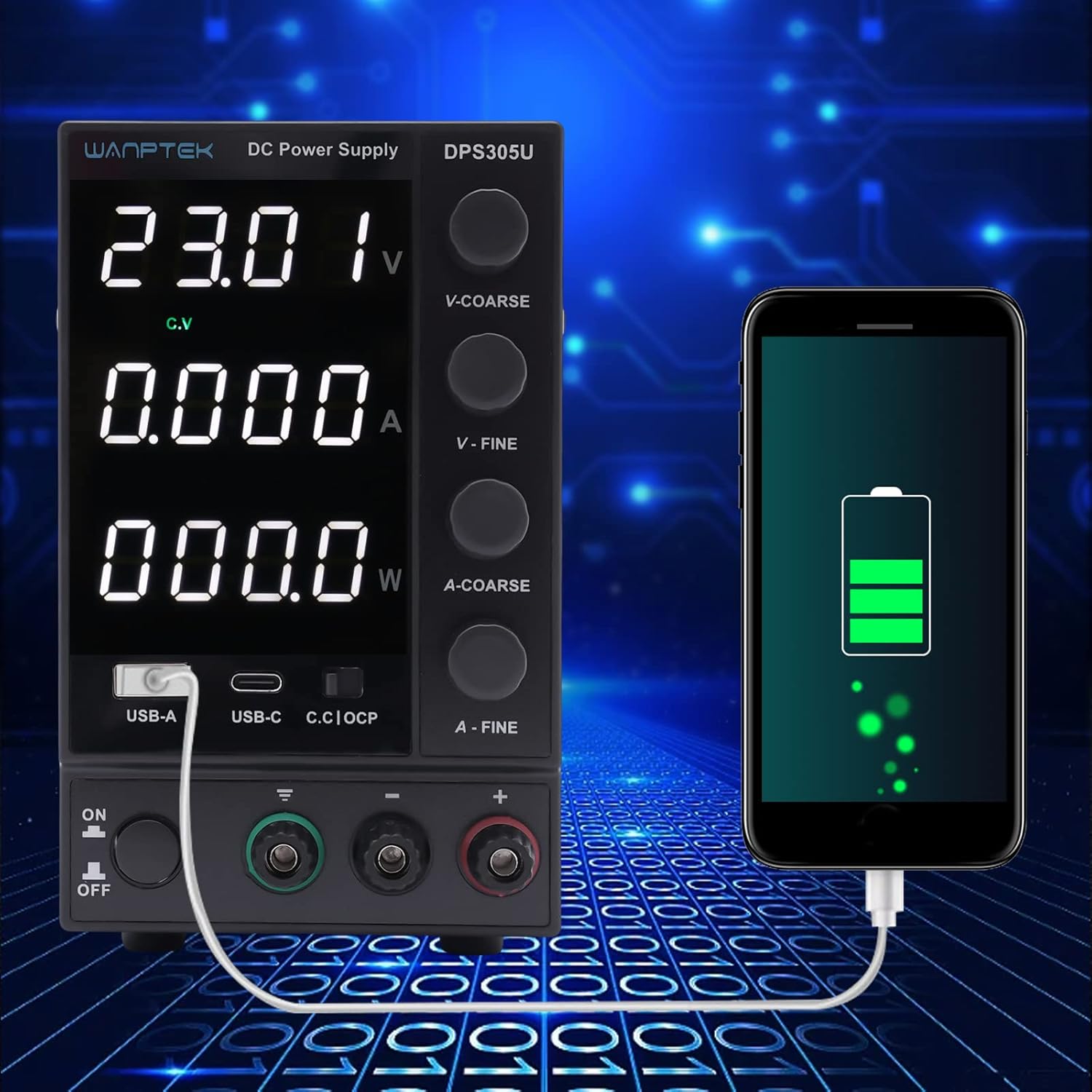 DPS305U charging a smartphone via USB-A port