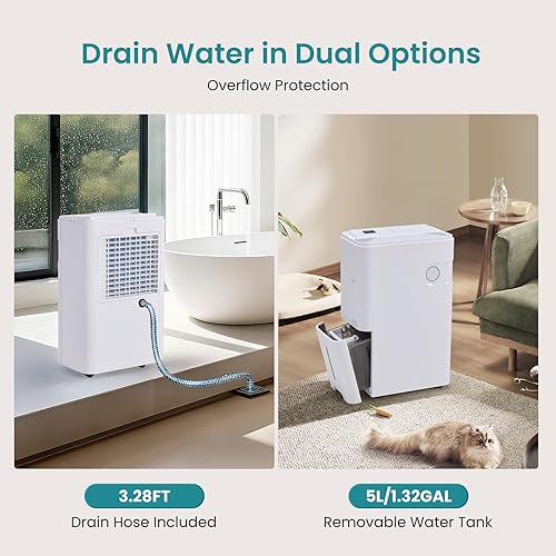 Miniatura 5 de OLIXIS Deshumidificador de 5,500 pies cuadrados, deshumidificador de 80 pintas para sótano con manguera de drenaje, tanque de agua de 5L1.32 galones