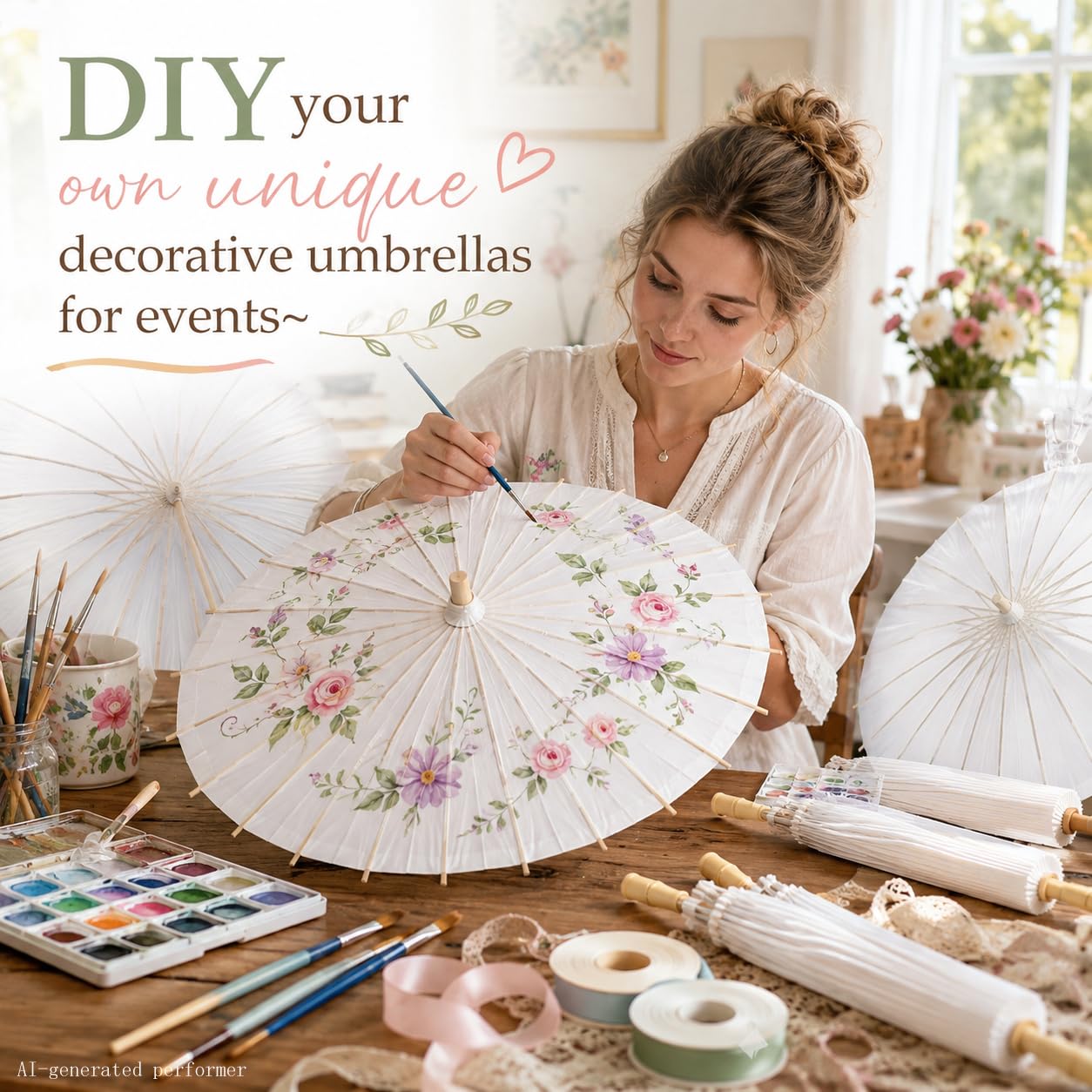 HOOMUU Paper Umbrellas for Weddings - Chinese Japanese White Paper Parasol for Women