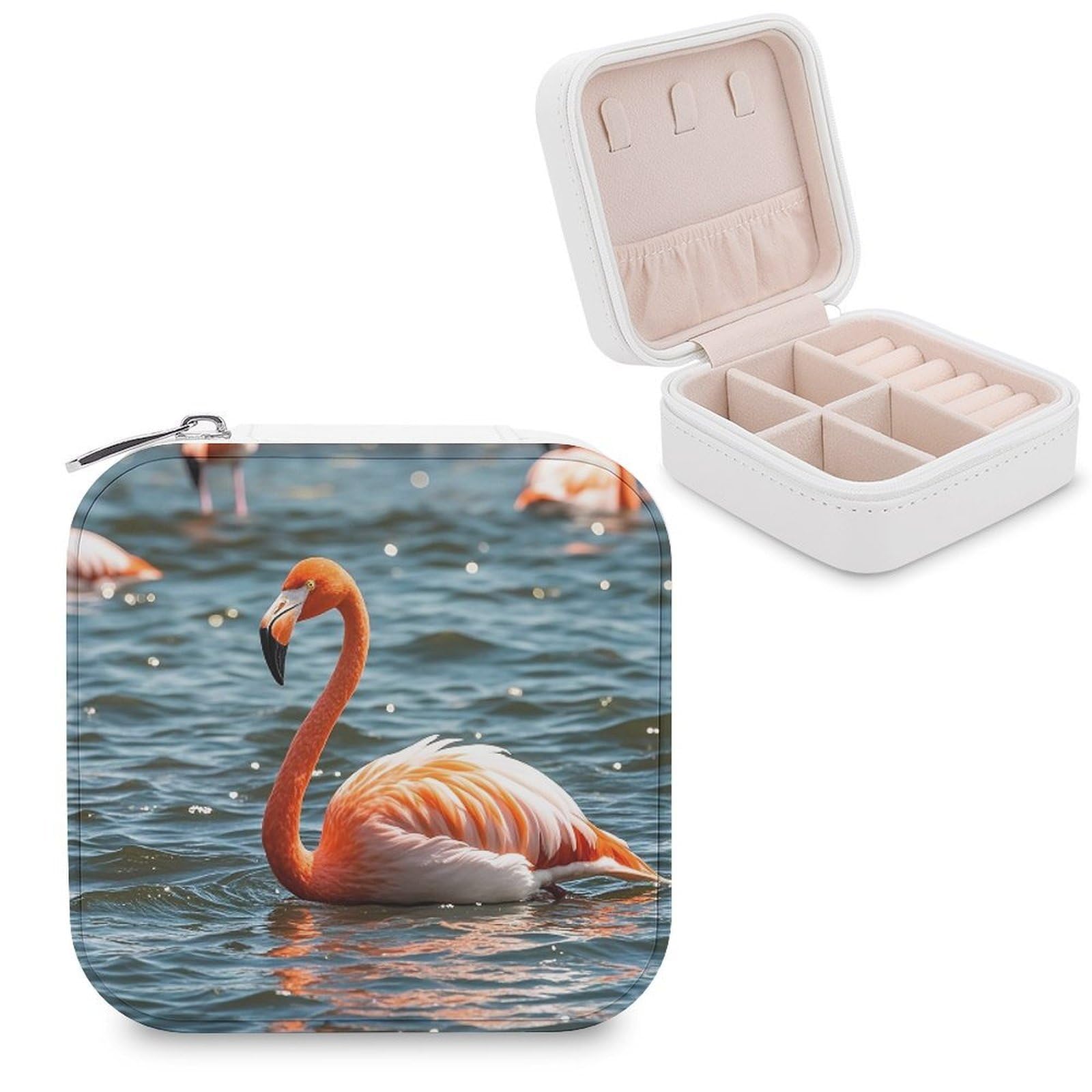 LZQPOEAS Flamingo Jewelry Box Mini Jewelry Travel Case Trendy Stuff Ring Box Custom PU Leather Jewelry Boxes Portable Jewelry Case Earring Storage Organizer for Girls Women