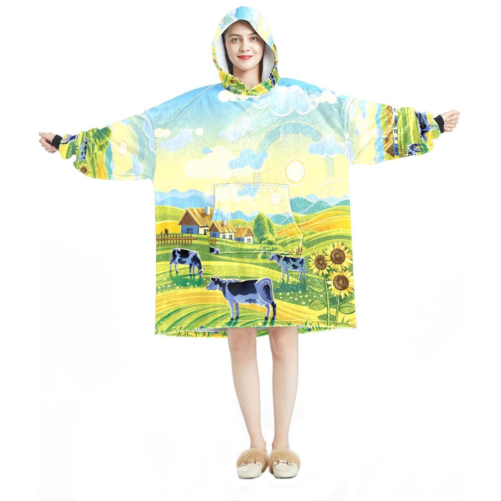 Sweat à capuche surdimensionné original à motif rural, une idée cadeau chaleureuse