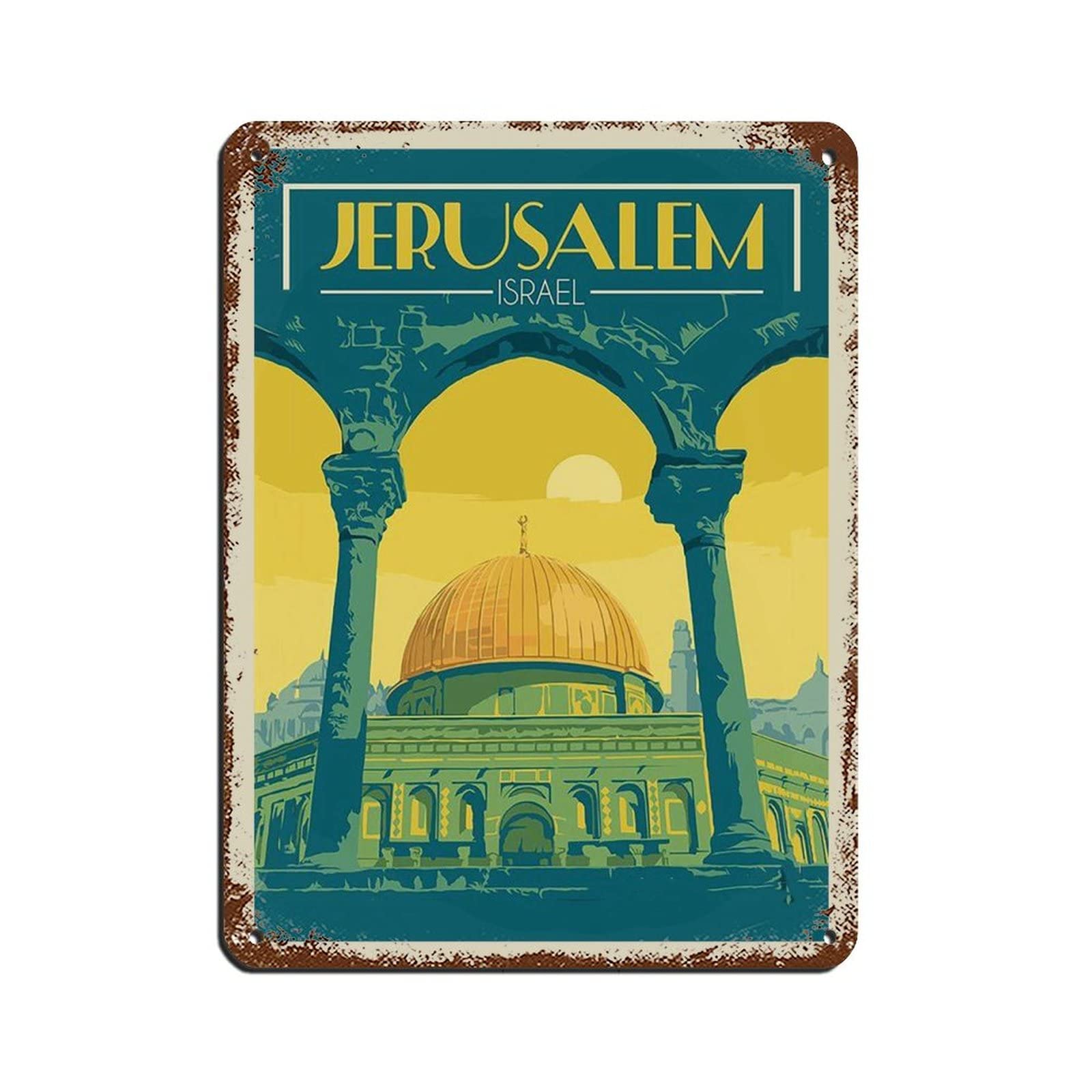 Azolid Tin Signs Retro Jerusalem Travel Tin Signs Vintage Funny Home Kitchen Bar Club Cave Wall Art Decor 14X20cm