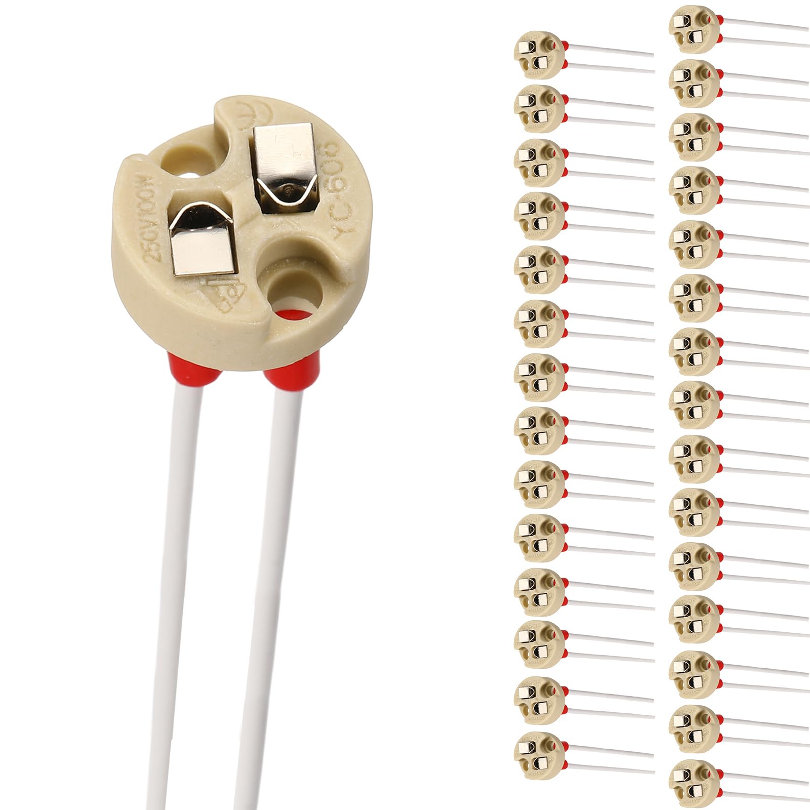VIAPUICE G4 Bi-Pin Ceramic Lamp Socket 6" Heat Resistant 30 Pcs
