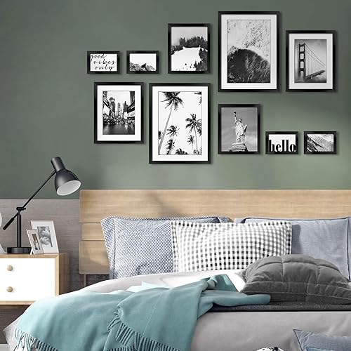 Miniatura 2 de ArtbyHannah Juego de marcos de pared para sala de estar, marcos de fotos negros de varios tamaños con imágenes de impresión de paisajes, decoración