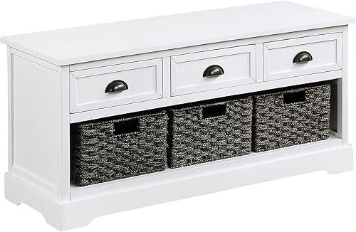 Miniatura 4 de Lifeand Banco de almacenamiento de madera con 3 cajones y 3 cestas tejidas, color blanco