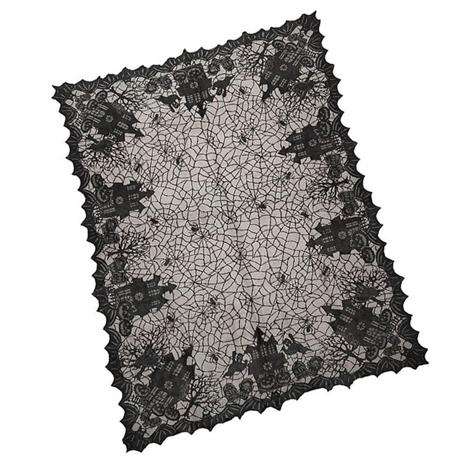 Buxuaaaa Scary Halloween Table Cover, 53x69inch Rectangles Festival Black Lace Tablecloth Decoration for Festives Occasion Horror Themed Tablecloth