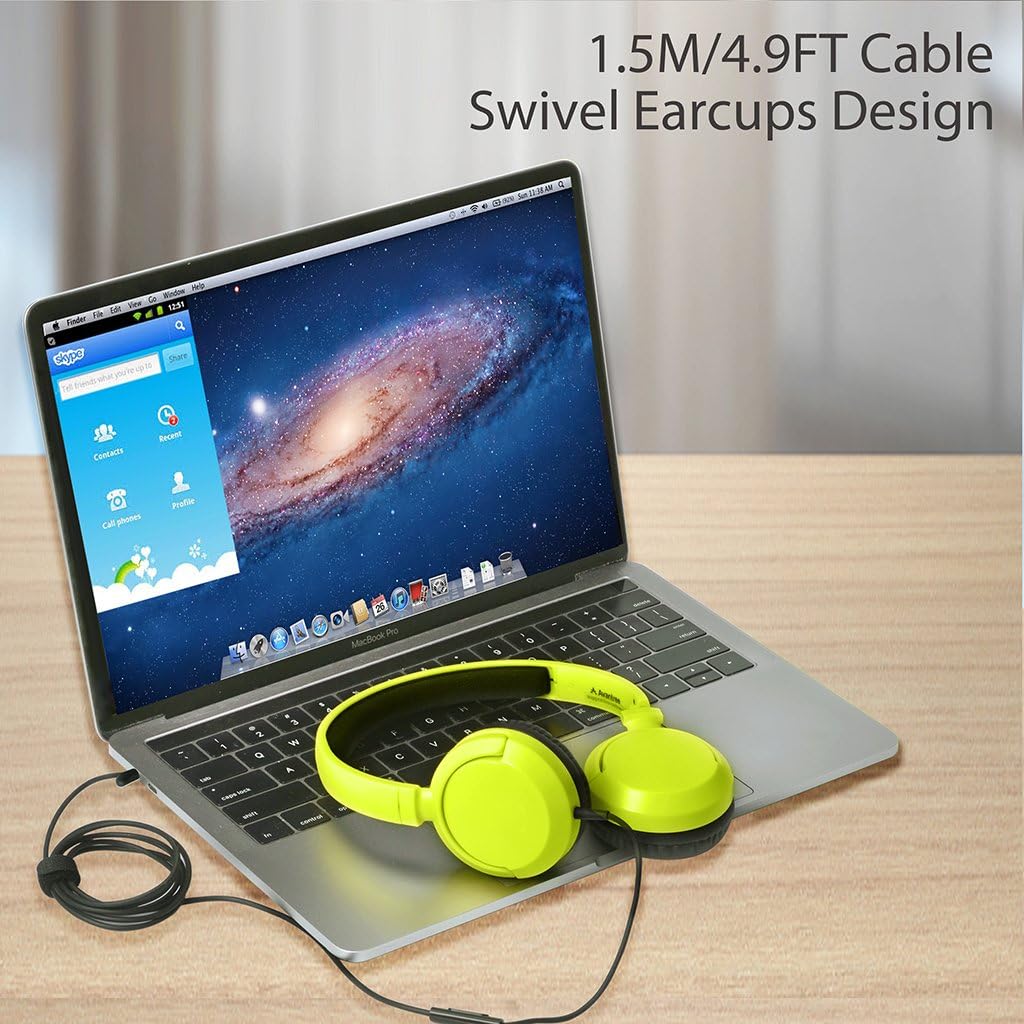 Gеt Sресіаl Prісе Avantree Superb Sound Wired On Ear Headphones with Microphone, 1.5M / 4.9FT Long Cord with Mic for Adults, Students, Kids, Comfortable Headset for PC Computer, Laptop, Tablet, Phone - 026 Yellow Green