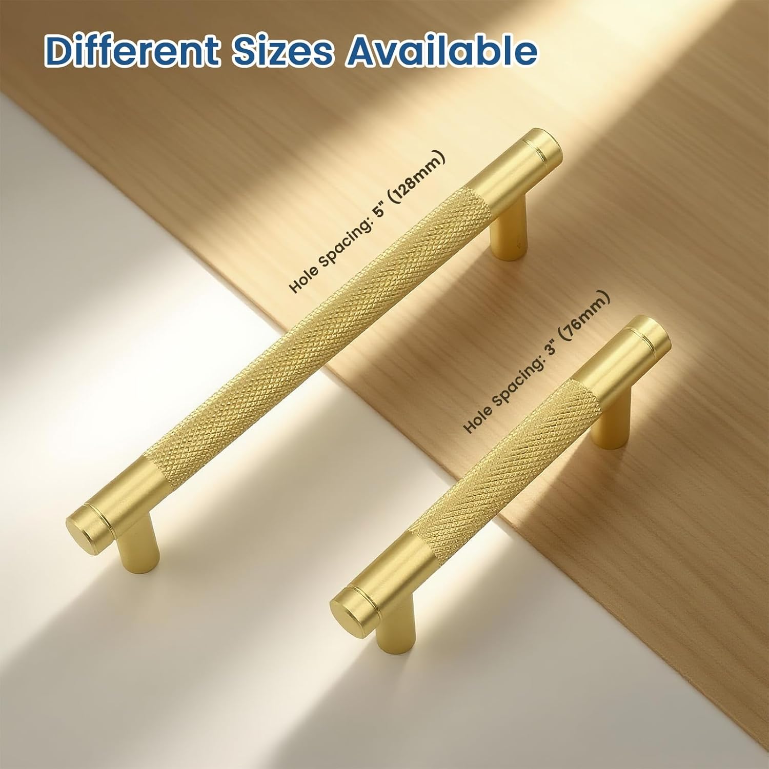 Knobonly 30 Pack Kitchen Cabinet Pulls - Knurled Gold Cabinet Handles - 5 Inch Hole Center Gold Handles for Cabinets, Oxidation Finish Aluminum Alloy