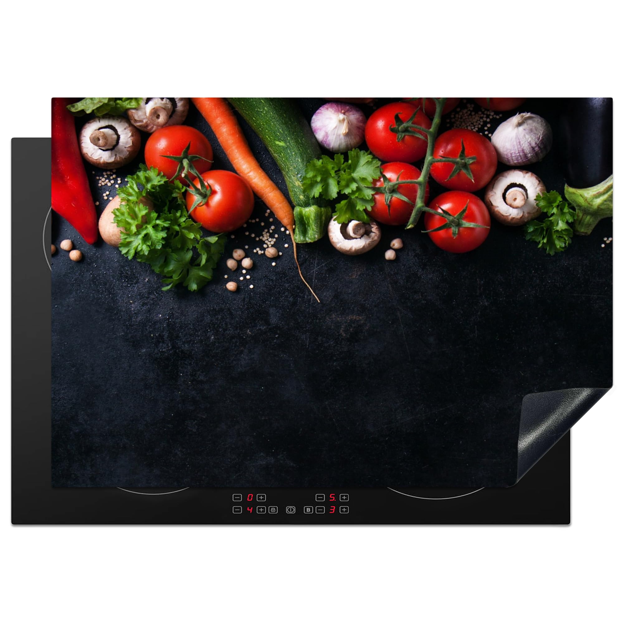 KitchenYeah© Induction Hob Cover Protector Mat 20.5"x29.5" / 75x52 cm Kitchen Universal Ceramic Covers for Electric Cookers Vinyl Vegetable - Herbs - Spices - Black - Rustic - Kitchen — image 1