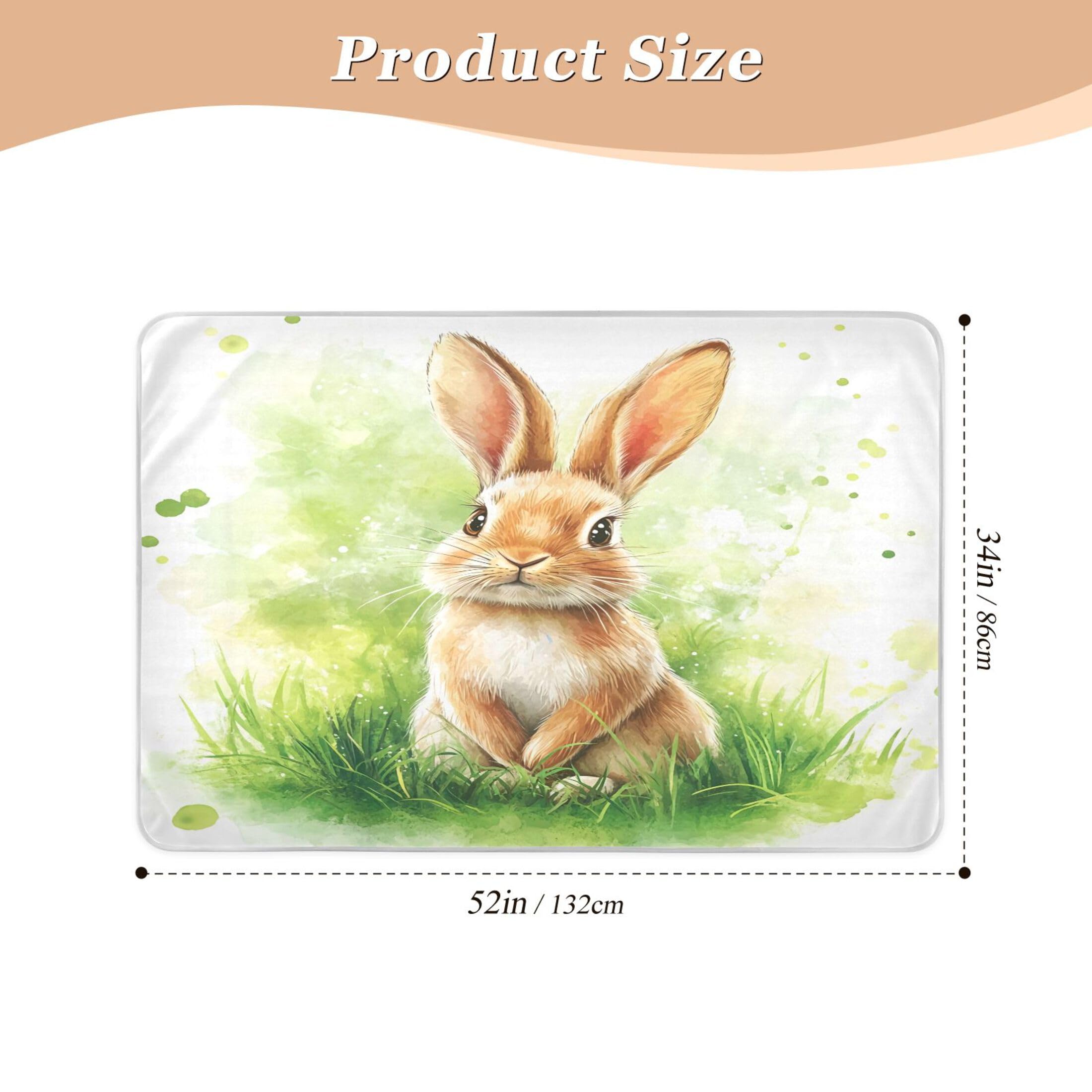 Takiito Cute Rabbit in Grass Bed Pad Reusable Bed Underpad Washable Waterproof Leak-Proof Quick Dry Incontinence Pee Pad for Toddlers Kids Adults Pets 34x52 in