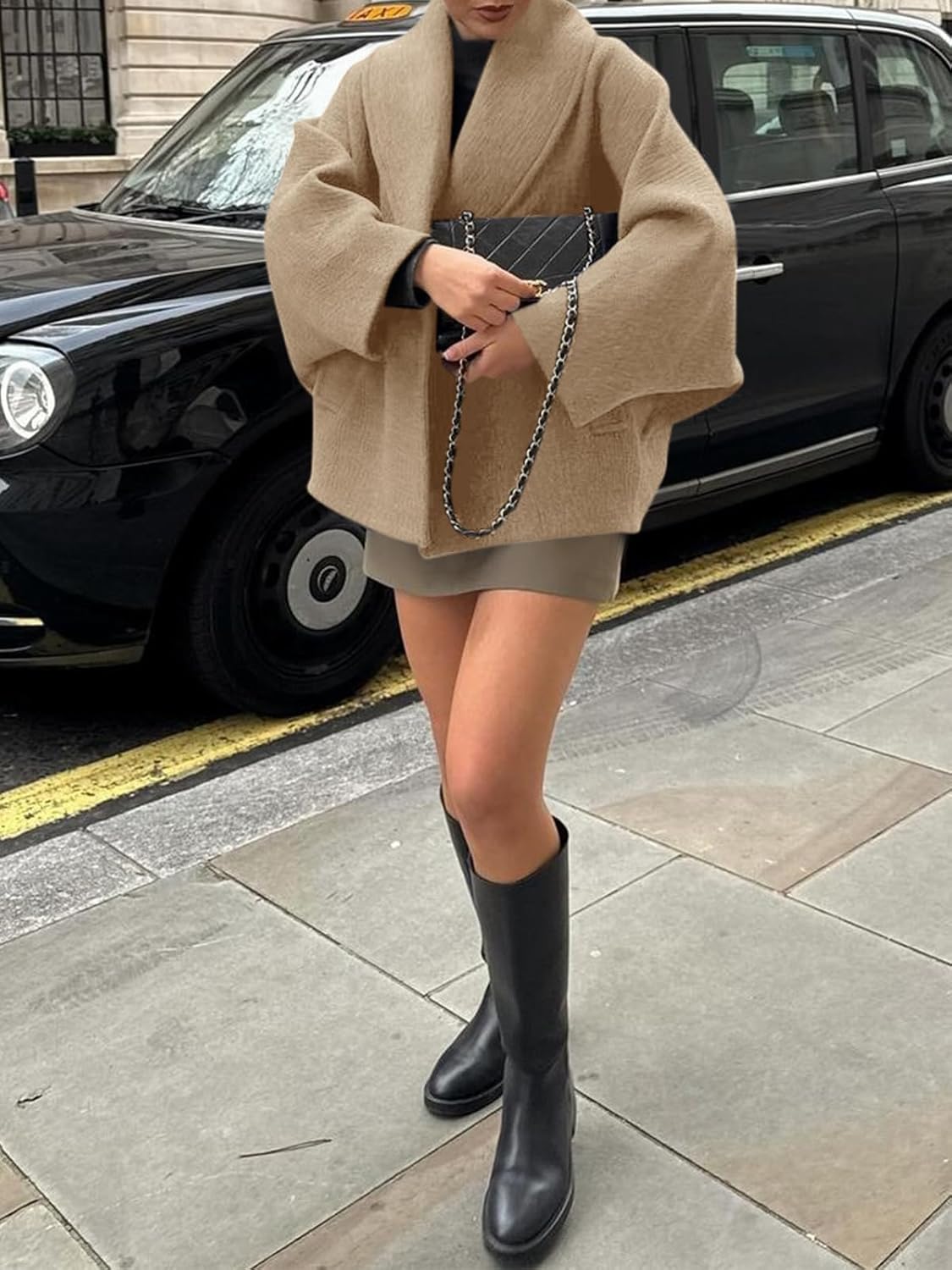 Chic Fall Styling with a Camel Pea Coat and Tall Boots