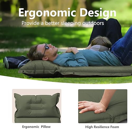 Miniatura 6 de BISINNA Colchoneta de dormir autoinflable, colchón de espuma gruesa con almohada para camping, ligera, aislada, colchoneta de dormir de inflado