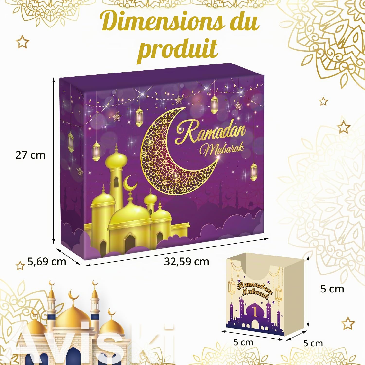 Calendrier de l'avent Ramdan 30 boîtes vides 30 jours Eid Mubarak coutdown Calendar avec des cadeaux du Ramadan, boîte rangement numéro en carton, fournitures de fête du Ramadan - Violet