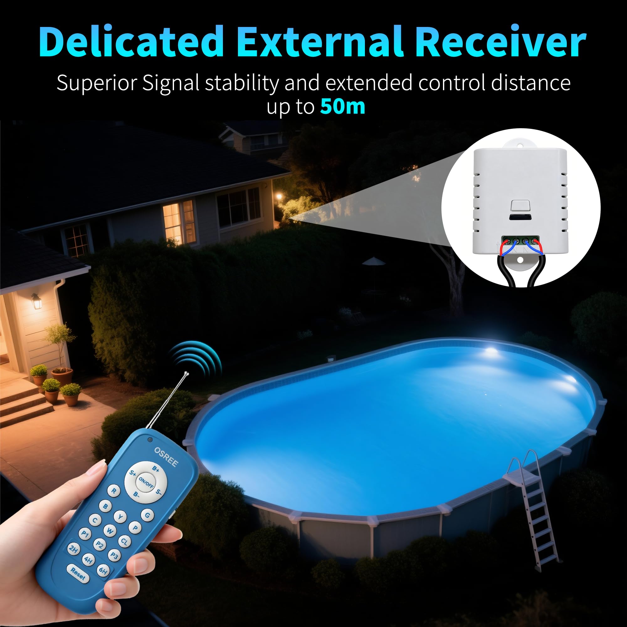 LED Poolbeleuchtung mit 2" Außengewinde, 25W Harz Gefüllt RGB Mehrfarbig Poolscheinwerfer mit Fernbedienung, 1000lm, Ø242mm, 12V AC Unterwasserscheinwerfer für Aufstellbecken Stahlwandpool