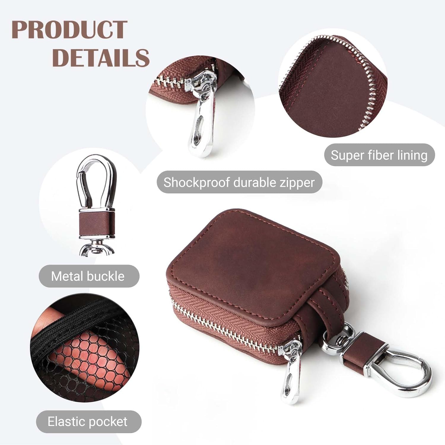 Earbud Case Headphone Storage Case Compatible with Airpods 1/2/3/Pro Wireless Earphones Carrying Pouch Small PU Leather Bag Shockproof Earpods Cover Universal Bag Travel Protection Pouche-Dark Brown - Image 3
