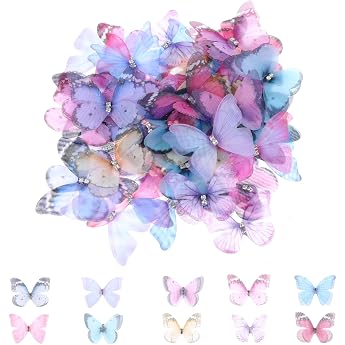 3 D Butterflies 60 Pieces Organza Fabric Translucent Chiffon Butterfly Decorative Butterflies for DIY Decoration Scrapbooking Luggage Wall and Window Hair Clip Decoration