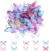 3D Schmetterlinge, 60 Stücke Organza Stoff Durchscheinender Chiffon Schmetterling, Deko Schmetterlinge für DIY Dekoration, Scrapbooking, Gepäck, Wand und Fenster Haarspange Dekoration