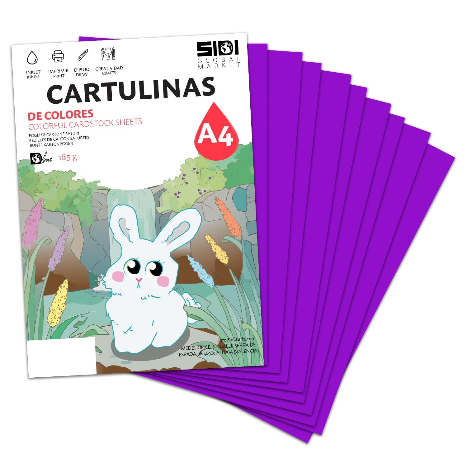 Cartulina A3 Fluor 185 g Cartulina Fluorescente de Colores Neon para Manualidades, Scrapbooking, Impresora Inkjet y Láser, Pack Variado Alta Visibilidad – SIDI (fluor, 25h) — view 61