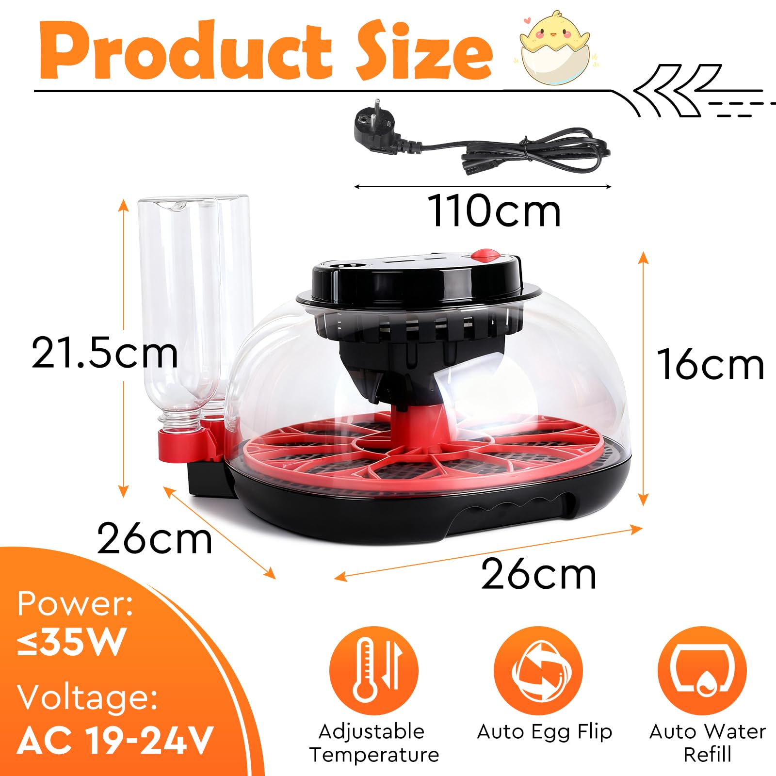 EFUTURETIME Incubadora Automática para Huevos de Gallina, Incubadora con Temperatura y Humedad Ajustables para 12 Huevos, con Volteo Automático, Luz de Inspección