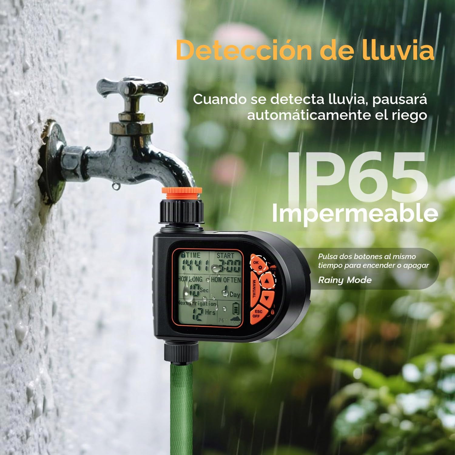 Mcbazel Temporizador de Riego con Retardo de Lluvia y Pantalla LCD, IP65 Impermeable, Temporizador de Agua para Jardín, Balcón, Patio, Granja, Césped