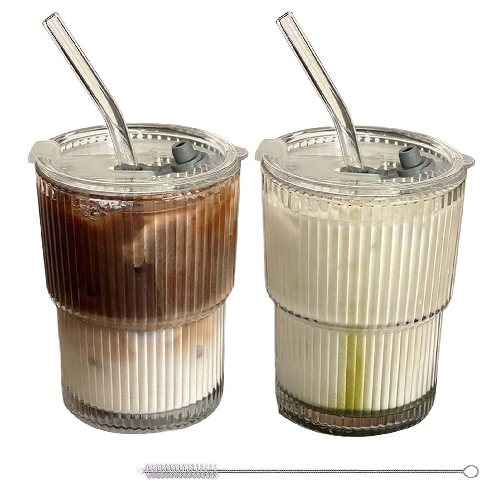 Kenvilo Vasos De Vidrio En Forma De Lata Con Tapas De Bambú Y Pajita De Vidrio Juego De 4 Vasos Grises Para Cerveza Batidos Coctel Whisky Cafe