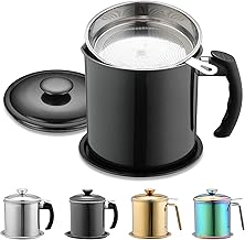 Berglander contenedor de grasa de tocino negro con filtro 1.4L, contenedor de almacenamiento de aceite de acero inoxidable con tapa, a prueba de polvo