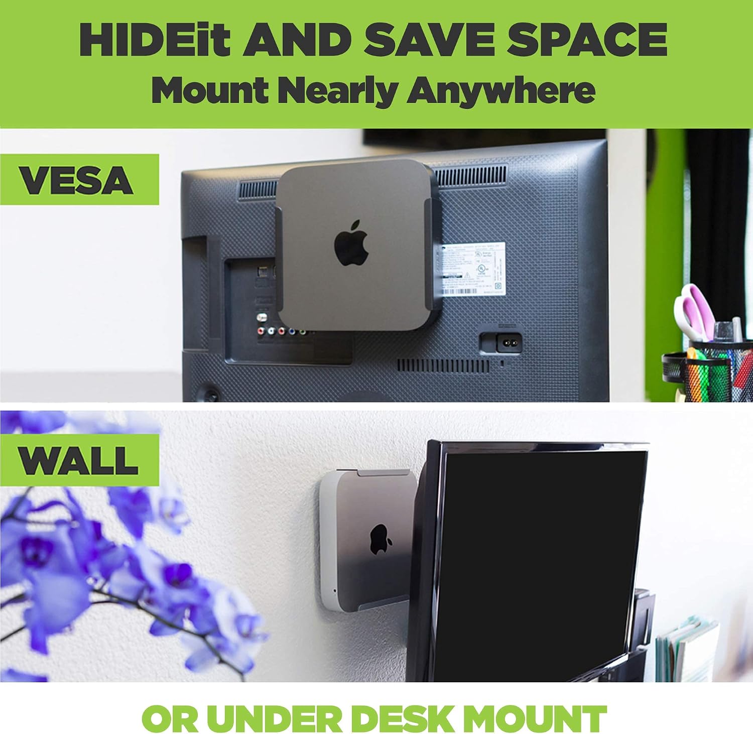 HIDEit Mounts MiniU Mount for Mac Mini - Patented in 2016, American Company - Steel Wall Mount, Under Desk Mount, VESA Monitor Mount for Mac Mini - Compatible with Mac Mini M1