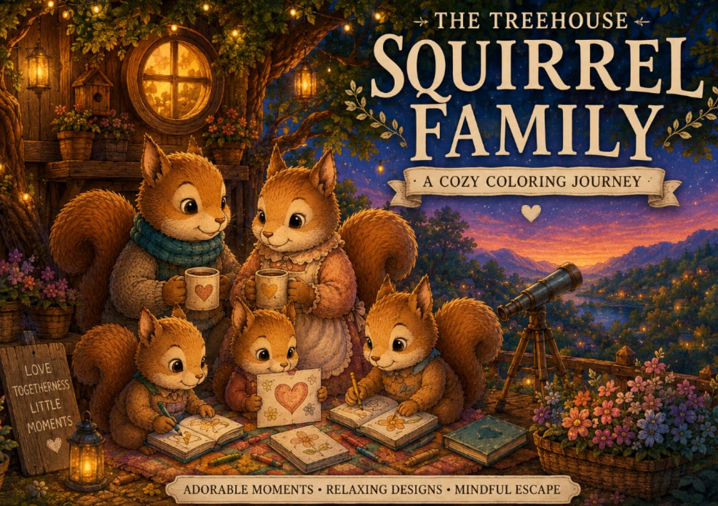 The Treehouse Squirrel Family: Relaxing Woodland Scenes, Hygge Moments & Adorable Squirrel Adventures for Stress Relief and Mindful Coloring