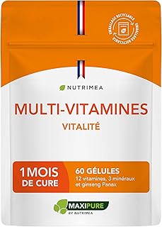 Multivitamines et Minéraux – Avec Ginseng - Vitamines A, B1, B2, B3, B5, B6, B8, B9, B12, C, D3, E, Magnésium, Sélénium et Zinc - Energie, Vitalité, Immunité - Fabrication Française - Nutrimea