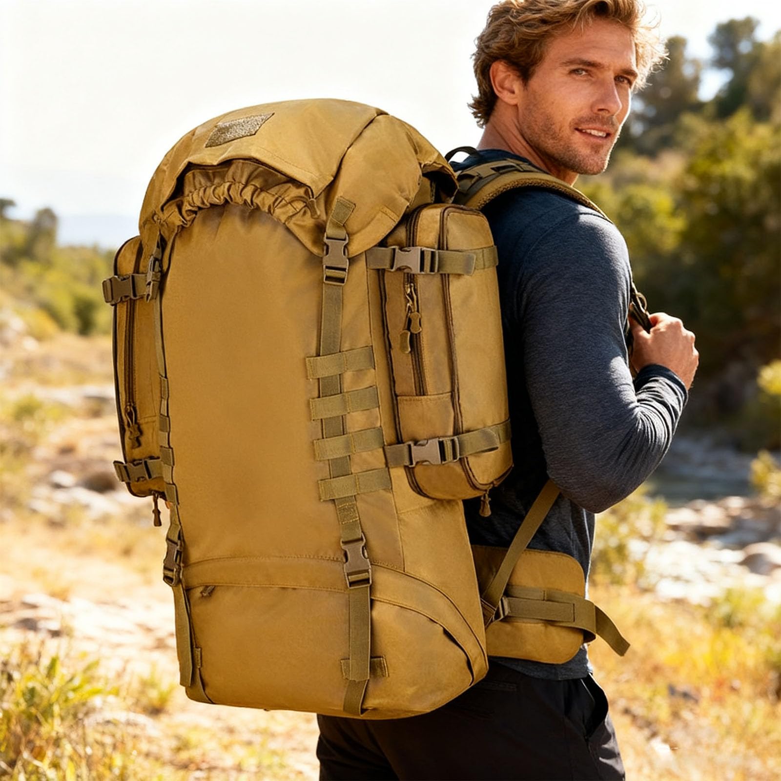 100L Khaki Rucksack Militär Outdoor Camping Rucksack Wasserdicht Reise Wandern Pack
