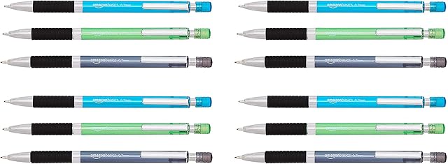 Amazon Basics Mechanical Pencils with Metal Clip, Fine Point (0.5 mm) - 12-Pack