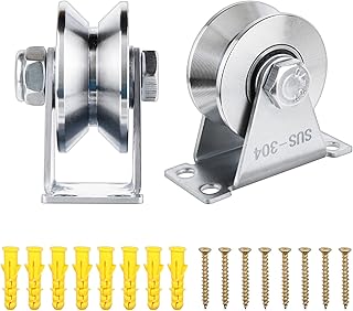 2pcs Groove Wheel Pulley Stainless Steel Pulley Block Duplex Bearing Design Silent Pulley Wheel for DIY Gym Equipment Pulley Wheel with Mounting Screws and Expansion (2, V Groove Wheel Pulley)