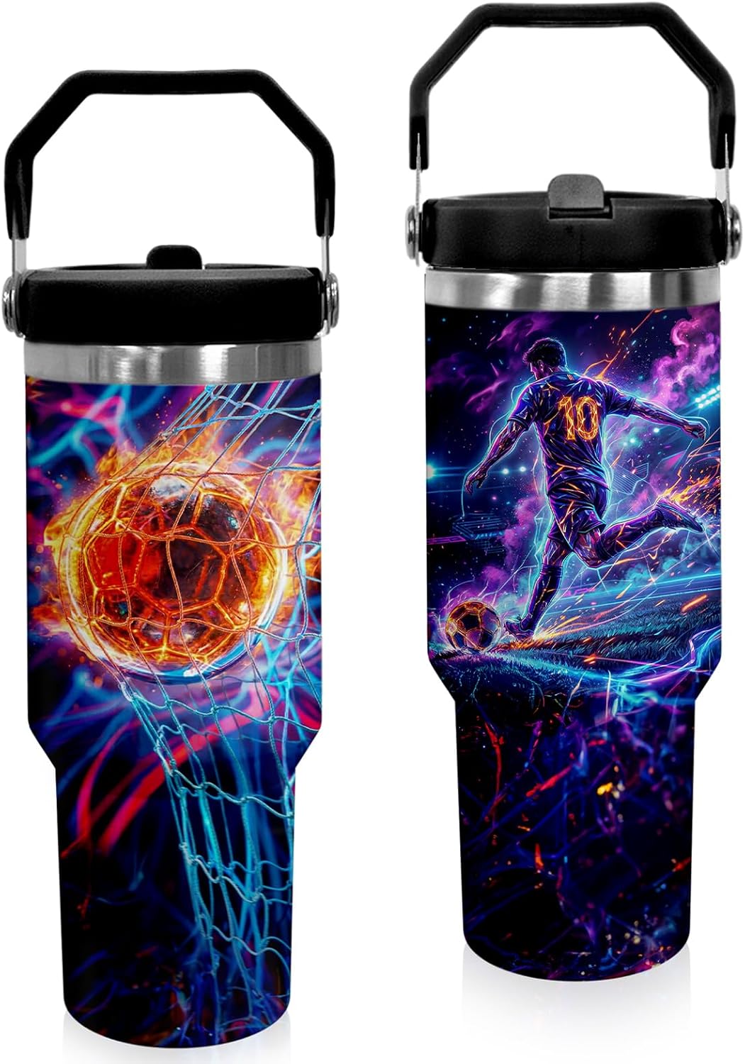 30 oz Tumbler with Handle Flip Straw Leak Proof - Soccer Cup 30oz Tumbler Travel Coffee Mug with Handle - Birthday Gifts for Women Men Soccer Lovers Fans 30 Ounce Stainless Steel Cup