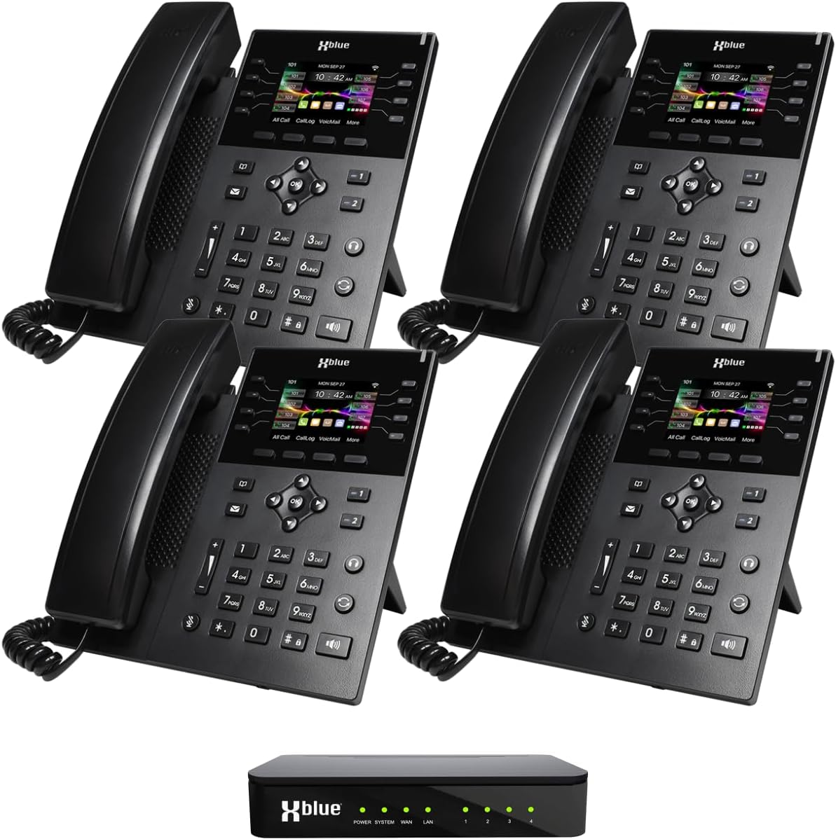 XBLUE QB1 Business Phone System with (4) IP8g Phones, (4) Line Ports – Includes Auto Attendant, Voicemail, Conference, Call Recording – Options for Remote Workers, iPhone & Android Smartphones XBLUE QB1 Business Phone System with (4) IP8g Phones, (4) Line Ports – Includes Auto Attendant, Voicemail, Conference, Call Recording – Options for Remote Workers, iPhone & Android Smartphones