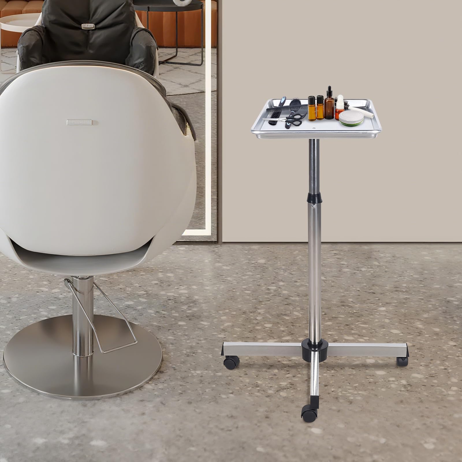 Mobiler Friseurwagen mit höhenverstellbarem Trolley Salonwagen Friseur Beauty Rollwagen Arbeitswagen Aluminium Beistellwagen Werkstattwagen Friseurbedarf Zubehör